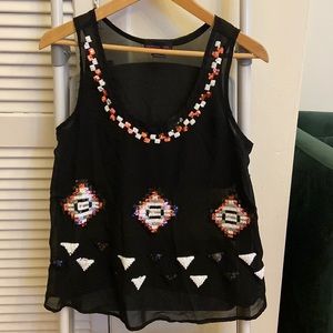 Copper/white/black Sequin embellished racer back tank top